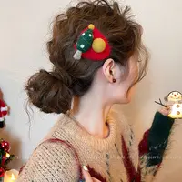 可爱圣诞树毛毡发夹女卡通侧边夹前额刘海夹2025新款高端发卡头饰