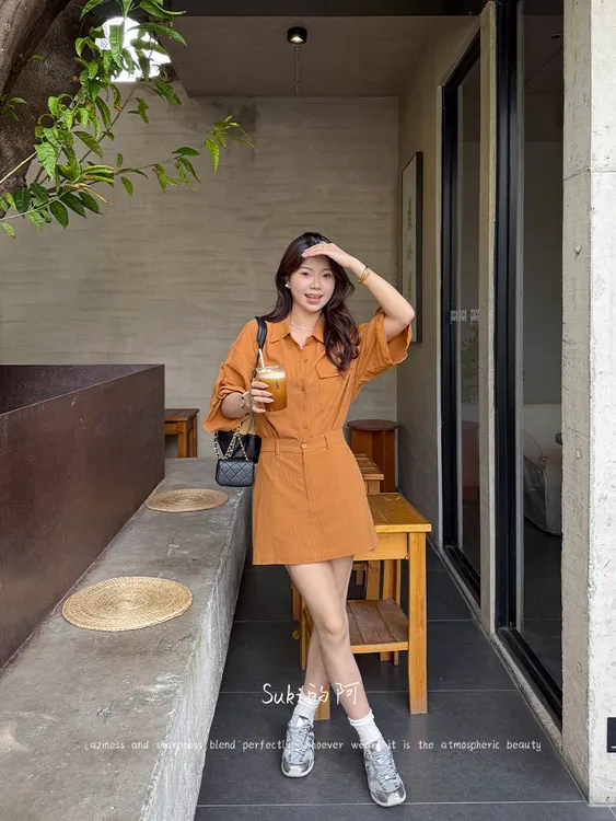 【橘生淮南】夏季气质设计感衬衫高腰A字裤裙时尚套装休闲百搭收腰
