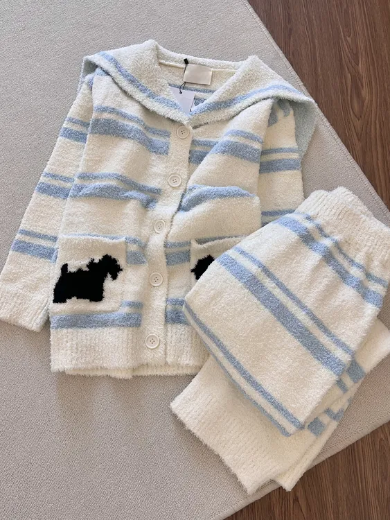 【DMXJ大梦想家】甜美可爱条纹半边绒女睡衣秋冬新款加厚家居服套装
