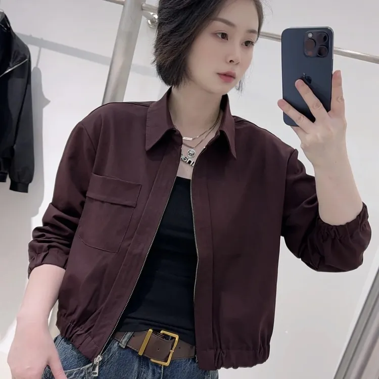 翻领短款外套女2025秋季新款韩版时尚宽松显瘦百搭拉链开衫上衣