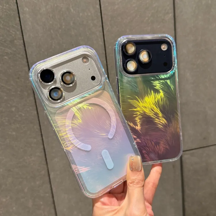 适用iphone17promax手机壳新款17pro全包保护套磁吸时尚镭射羽毛
