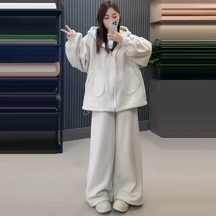 2025新款时尚简约洋气微胖气质运动韩系连帽外套+裤子两件套8316