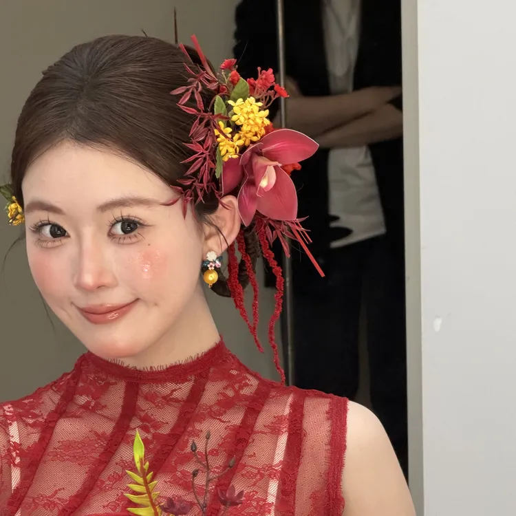 T7145新款新中式红色旗袍新娘头饰