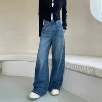 2025秋季新款复古水洗阔腿牛仔裤女百搭宽松舒适高级感拖地裤子