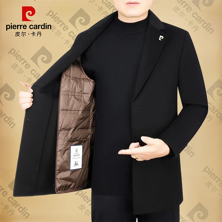 皮尔卡丹男士新款西装外套冬季毛呢男装上衣时尚中年可脱卸内胆厚