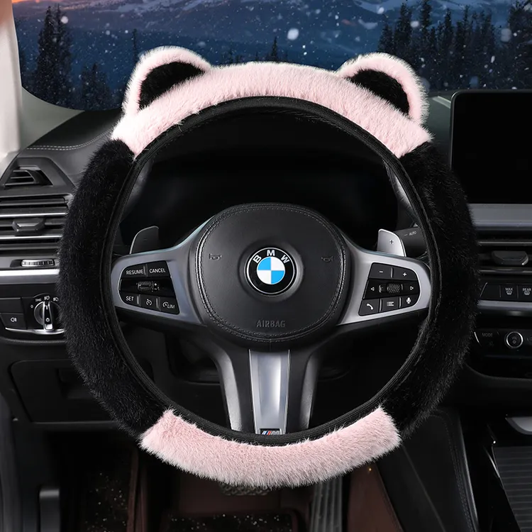 仿貂毛方向盘套冬季保暖防寒毛绒可爱耳朵不掉毛弹力汽车把套通用