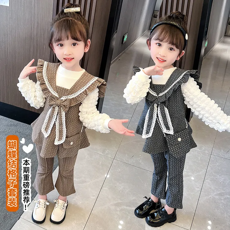 女童小香风套装春装新款小童女宝宝洋气韩国儿童装春秋时髦三件套
