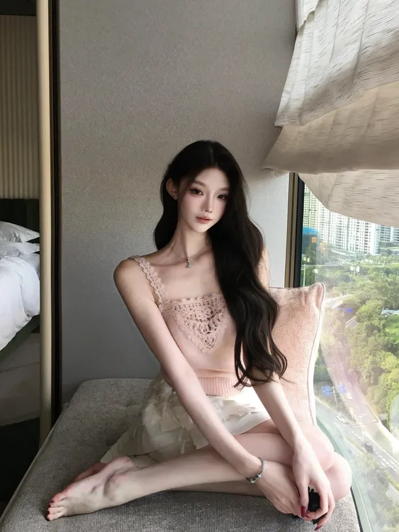 重工钩花蕾丝花边针织吊带背心辣妹上衣开衫外套法式纯欲风蛋糕裙