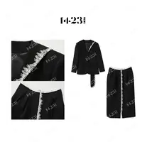 1423【柏林秋日】通勤风时尚百搭蕾丝拼接高贵气质西装&显瘦半裙