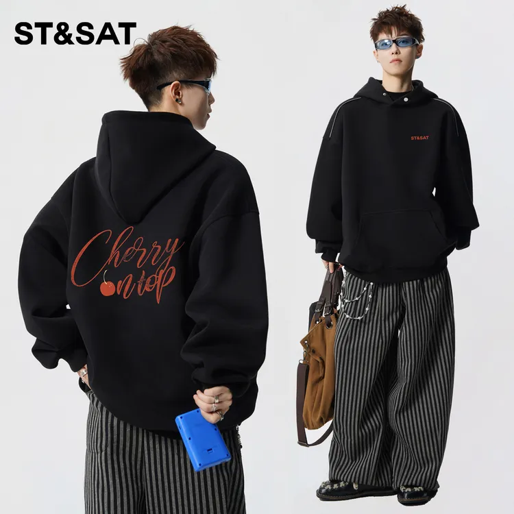星期六ST&SAT秋冬季加绒连帽卫衣男生衣服高级感男装爆款2025新款