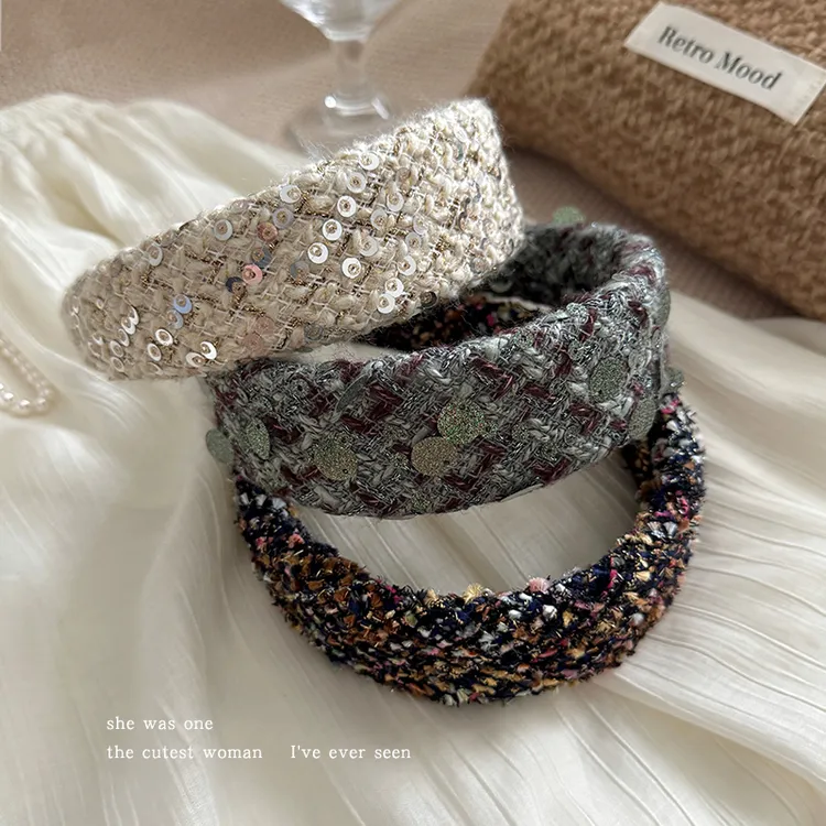 秋冬新款毛呢小香风高颅顶发箍女洋气百搭宽边头箍高级感发饰发卡