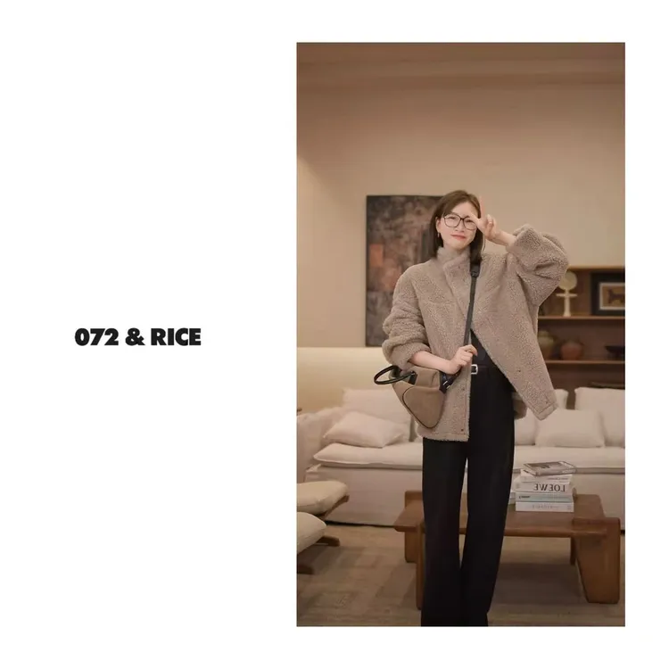 072 & RICE【阿萨姆】100绵羊毛 秋冬双面穿长袖女外套A-32SF68063