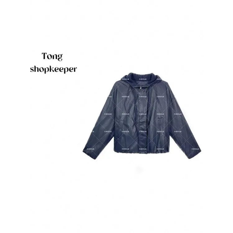 QJ/彤掌柜1682356 早秋2025高定复合皮衣拼接连帽酷帅秀款外套