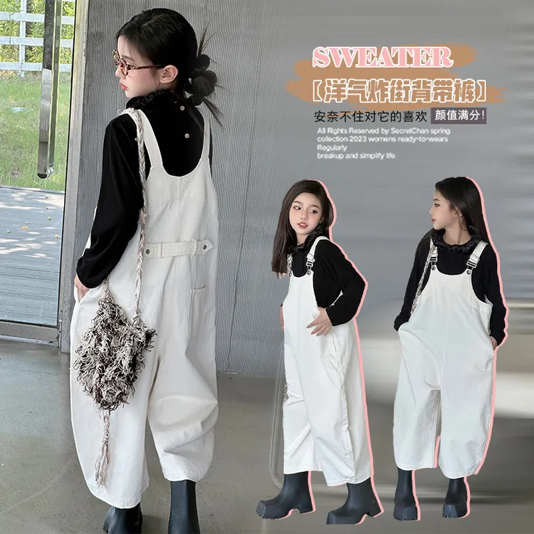 女童秋季套装春秋新款中大童打底衫背带裤两件套潮韩版洋气连体裤