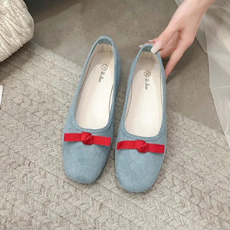 法式蝴蝶结圆头芭蕾舞鞋女2024夏季新款仙女鞋平底温柔单鞋