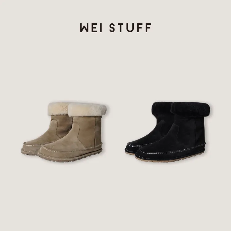 WEI STUFF“手工缝线”加厚牛反绒中筒勃肯雪地靴 10710.