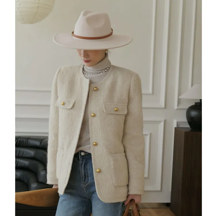 JX【半岛情书】秋冬新款编织气质显瘦通勤时尚小香风羽绒外套