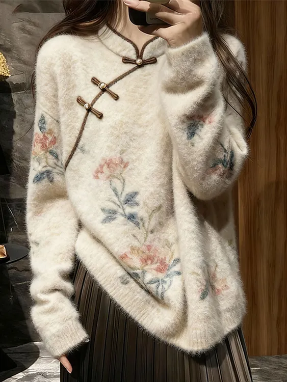 新中式国风毛衣女款2025新款慵懒高级感针织可外穿内搭上衣女秋冬