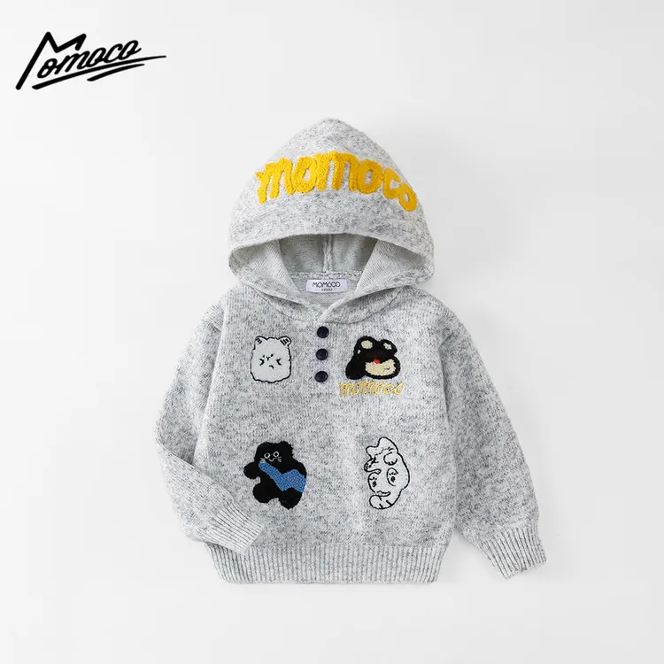 MOMOCO男童冬季新款百搭童趣小狗百搭休闲连帽毛衣77430230056