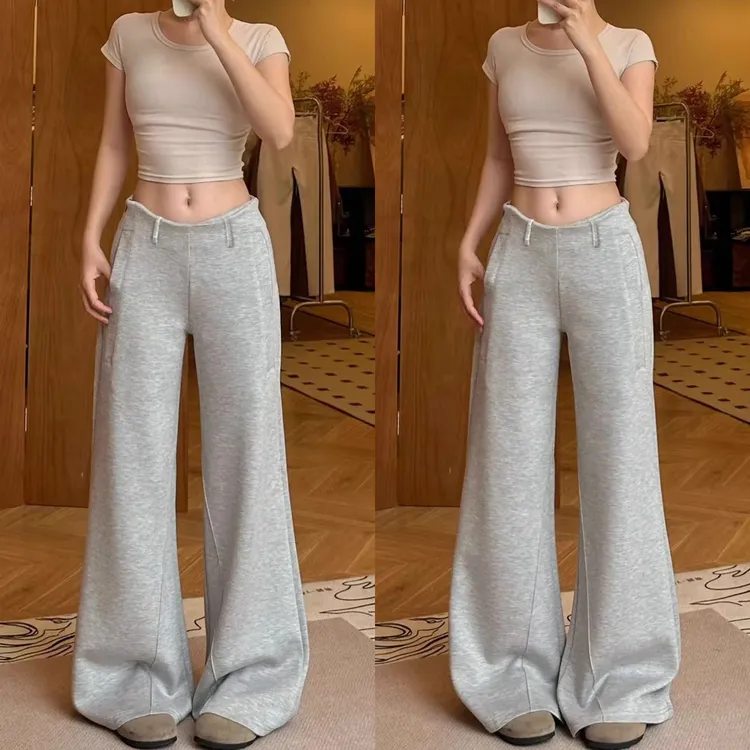 灰色微喇运动裤女春秋季2025新款高腰休闲卫裤宽松西装喇叭阔腿裤