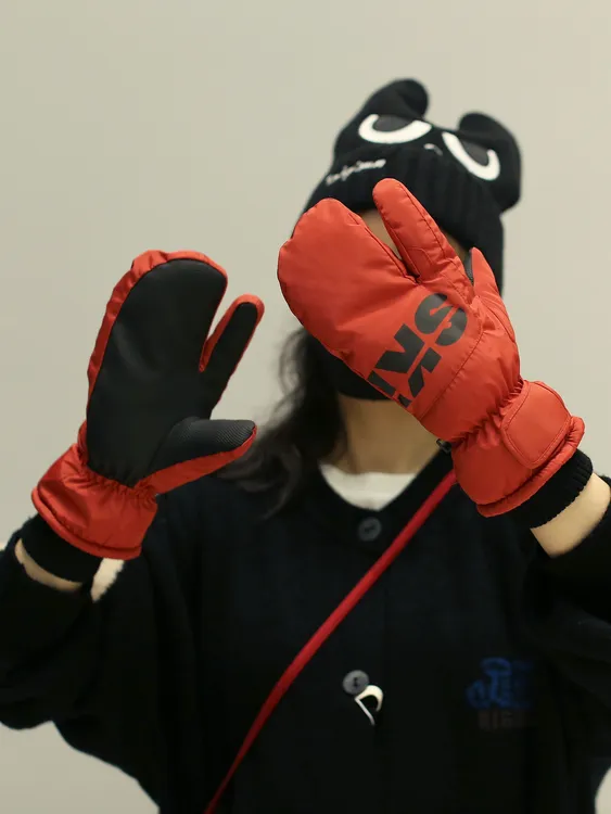 单板滑雪手套冬天加绒加厚防寒时髦三指户外防风防泼水内五指触屏