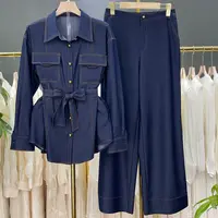 2025年新款气质长袖时尚休闲显瘦简约宽松纯色设计感套装M955