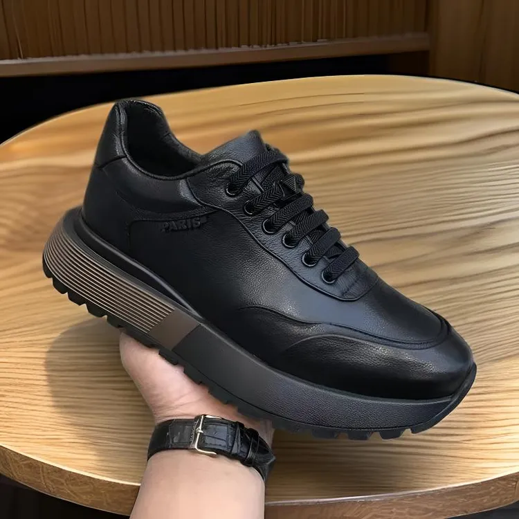 男鞋新款商务百搭秋休闲真皮皮鞋休闲厚底鞋运动透气时尚