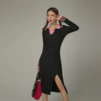 H011【金拐子专属】CHUU撞色针织修身个性撞色连衣裙-F
