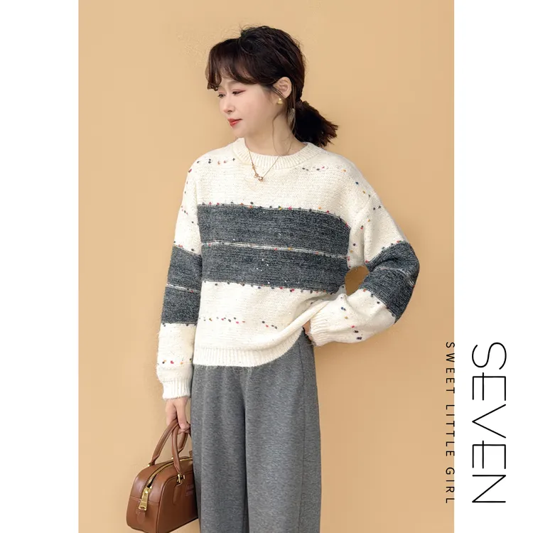 彩豆珠毛衣⑦七七146小个子韩系厚款羊毛套头毛衣女冬季小美说起球