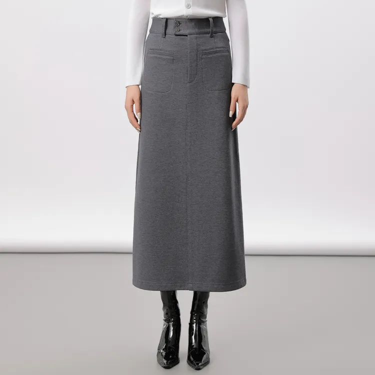 GIRDEAR/哥弟半身裙中长裙高腰百搭女装飘带直筒裙1200369