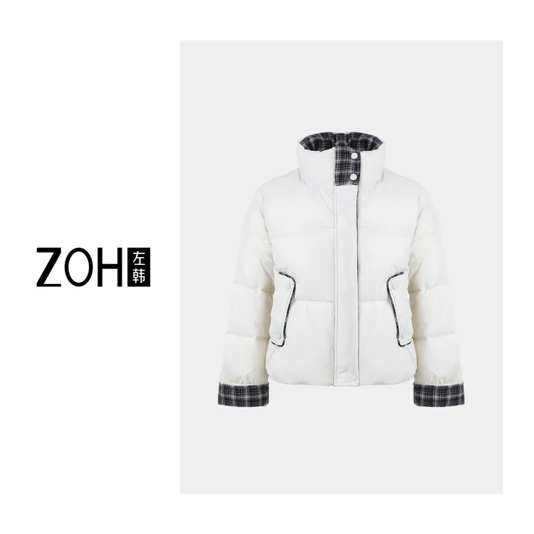 ZH382【左韩】秋冬时尚保暖圆领撞色运动短款户外棉服 MH550083C