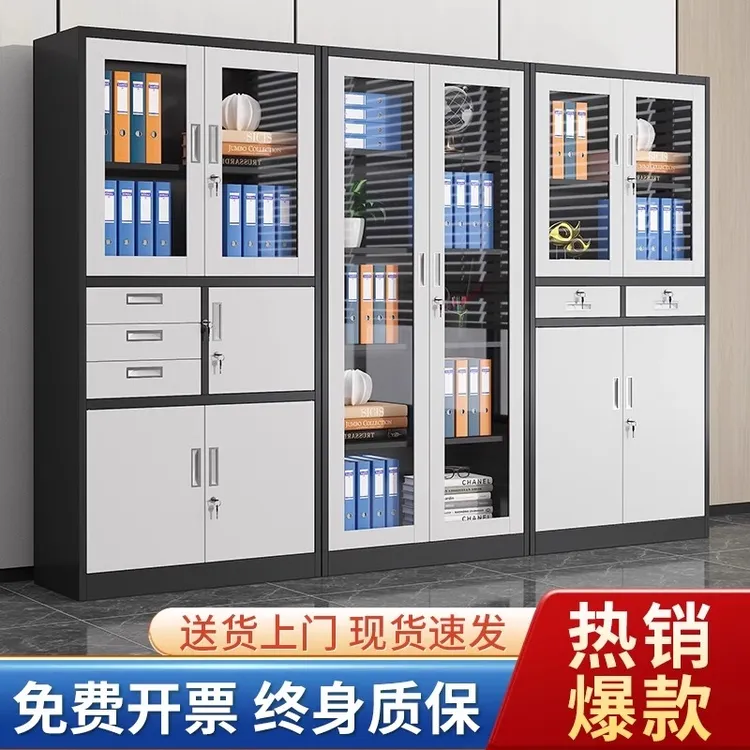 套色黑白文件柜资料柜办公室铁皮柜带锁钢制储物柜钢制凭证档案柜