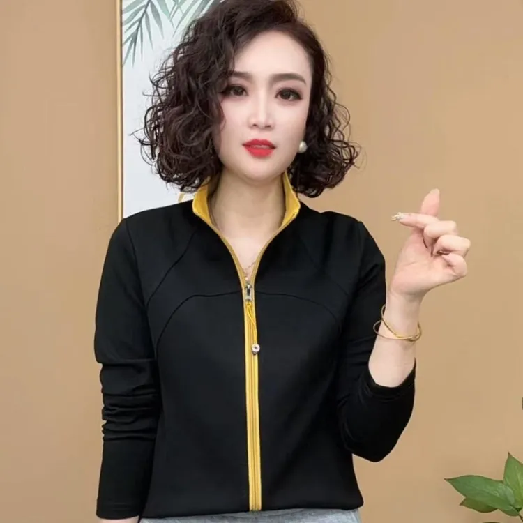 高档女装春秋款纯色长袖上衣2025新款拉链开衫修身显瘦休闲打底衫