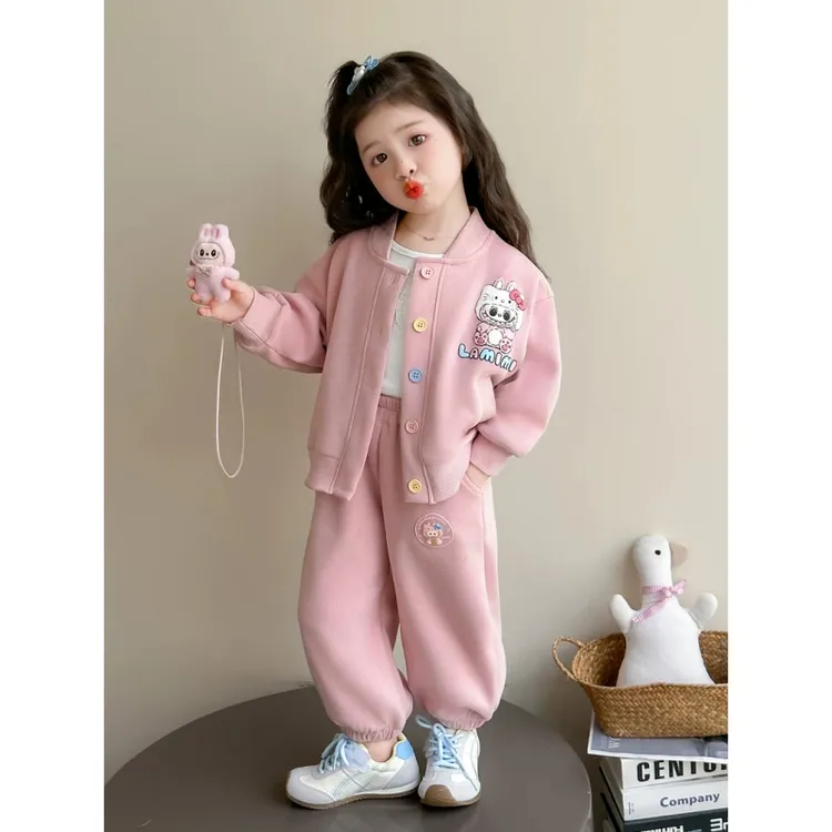 女童套装秋季2025新款洋气时髦儿童秋装宝宝卡通棒球服休闲两件套
