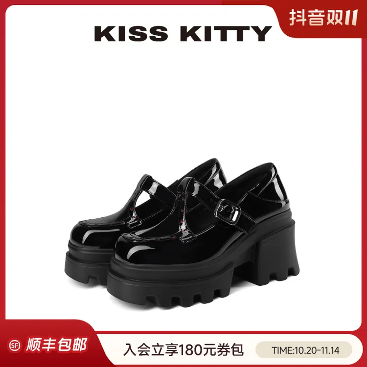 KISSKITTY厚底玛丽珍高跟鞋25年款女单鞋显瘦T带通勤时装鞋