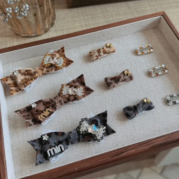 宠物发夹 秋冬款 三色豹纹系列 约克夏马尔济斯西施狗狗夹子 发饰