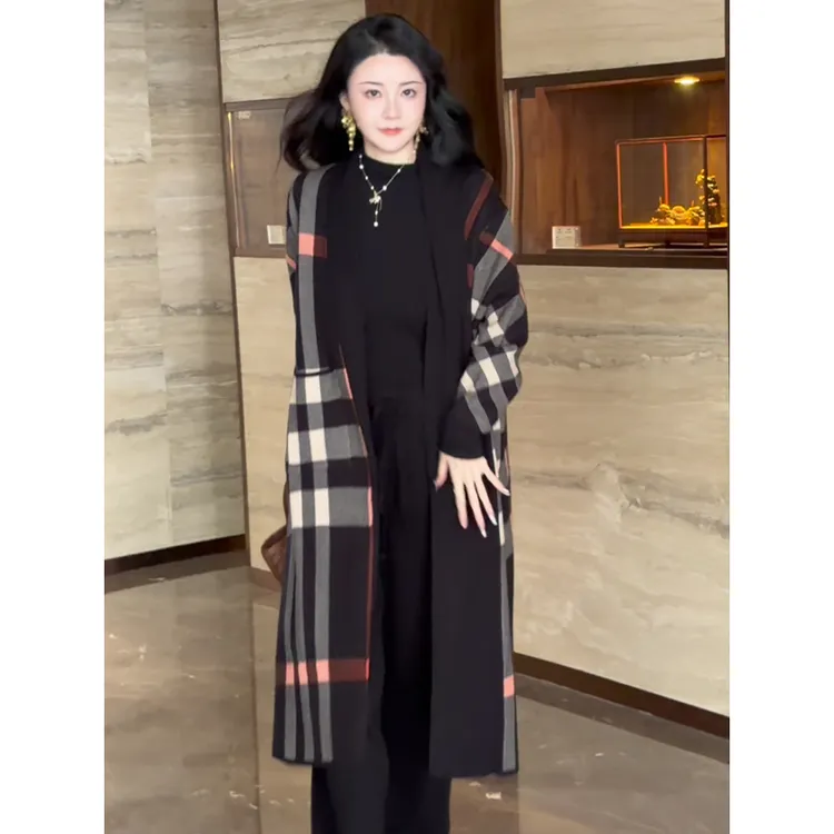 9332#长款针织开衫毛衣风衣外套女秋装2025新款洋气高级感大衣