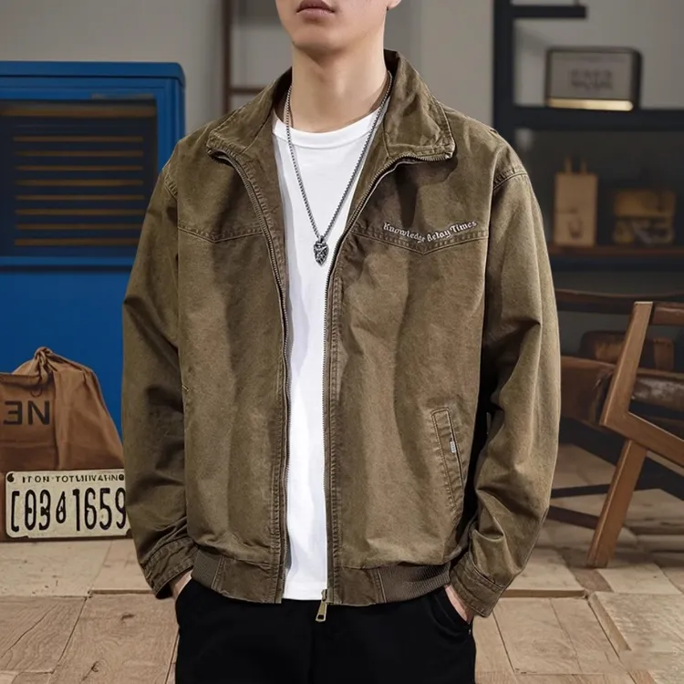 秋季美式复古飞行员夹克男纯棉潮牌重磅300g字母刺绣水洗工装外套