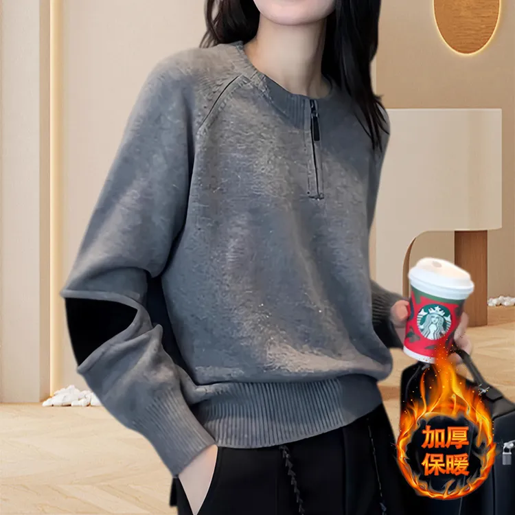 韩版气质高级感休闲风毛衣女秋冬款胖mm宽松遮肚子显瘦内搭针织衫