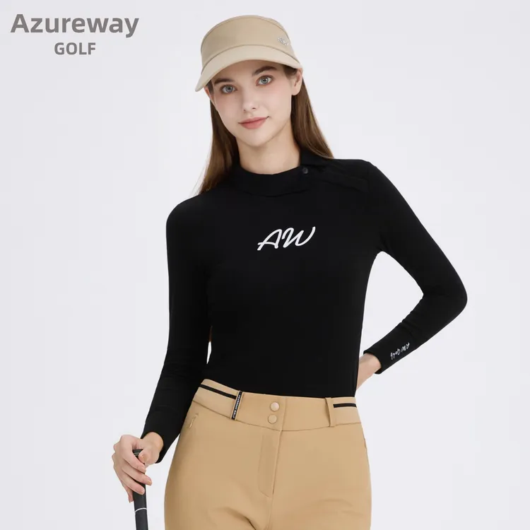 Azureway新款高尔夫女长袖双面仿羊绒保暖高弹T恤衫修身GOLF球衣