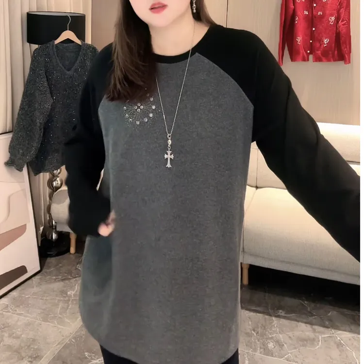 圆领时尚休闲百搭网红拼色插肩袖套头奥绒T恤LK2501127