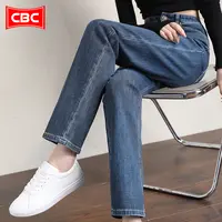 CBC复古蓝直筒牛仔裤女2025新款秋季窄版长裤小个子法棍烟管裤子