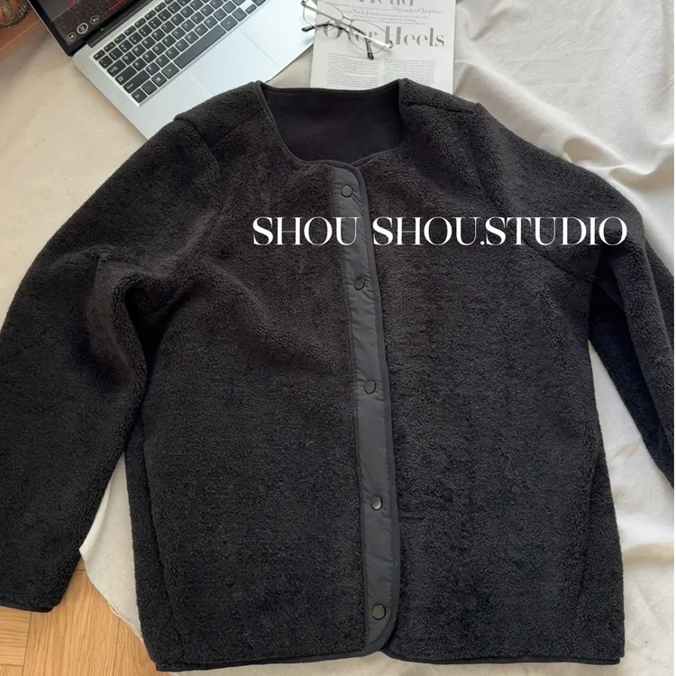 【瘦瘦】黑松露蛋糕-大码圆领摇粒绒休闲加厚百搭开衫外套S02197