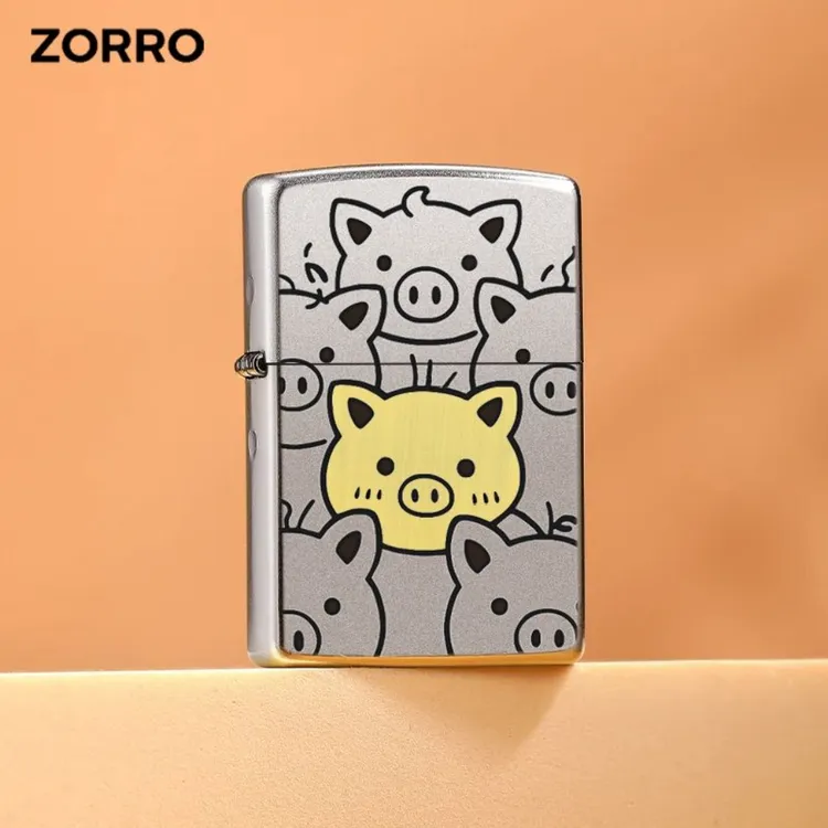 zorro佐罗可爱萌趣猪头煤油打火机缎纱铬个性创意七夕礼物送男友
