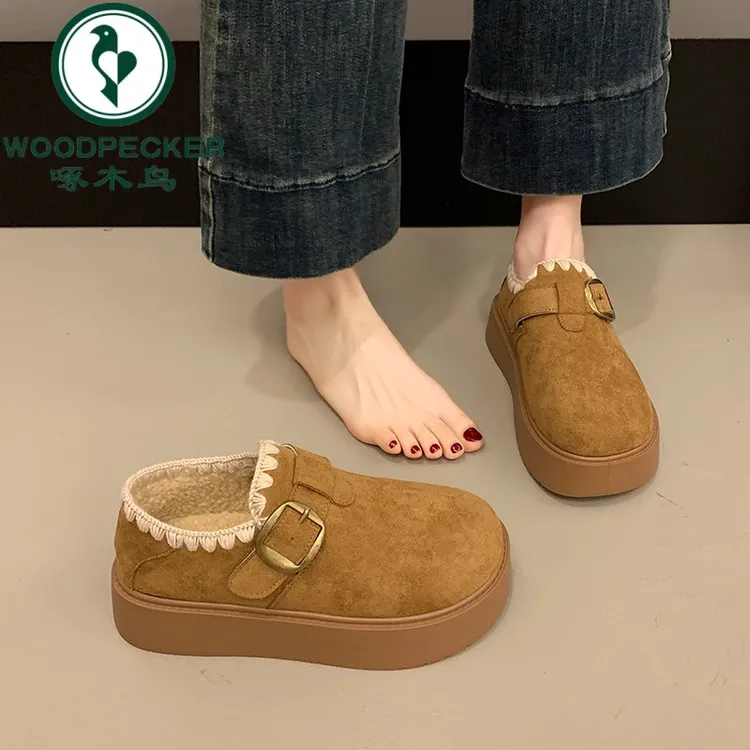 啄木鸟两穿加绒勃肯鞋女2025秋冬季新款厚底保暖棉鞋加厚雪地靴女