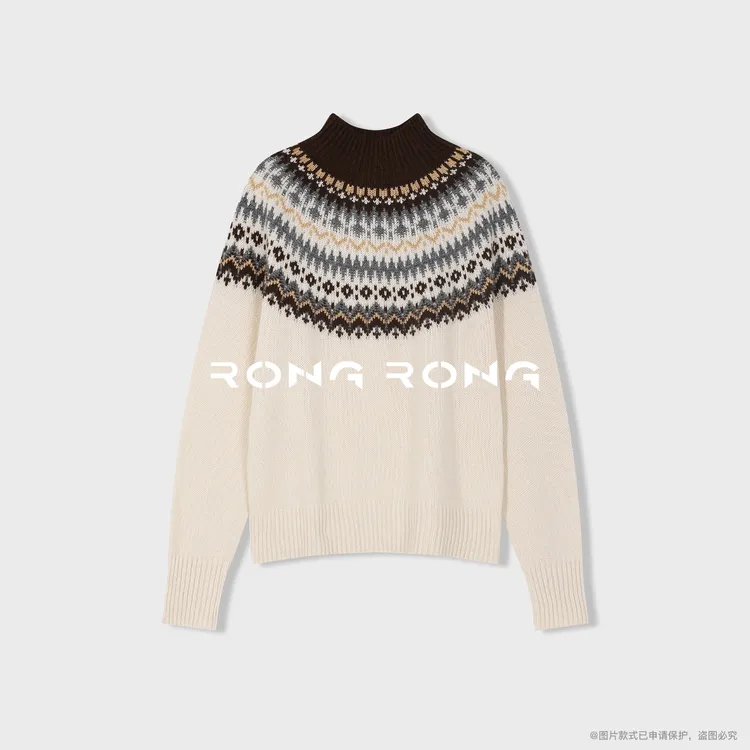 溶溶【北屿织画】RONGRONG 100绵羊毛费尔岛提花文艺复古羊毛衫W515