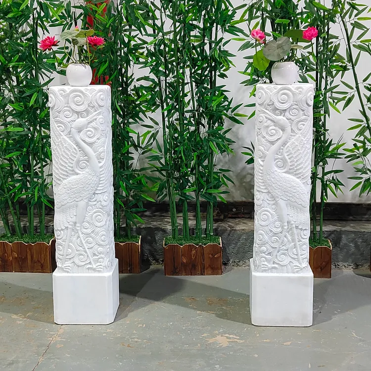 汉白玉原石色祥云仙鹤柱，室内外耐用摆件，包邮到家不含卸车和摆放