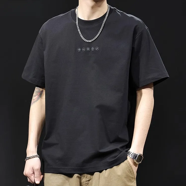 2025新款夏季日系潮牌短袖t恤男士宽松休闲圆领上衣半袖刺绣上衣