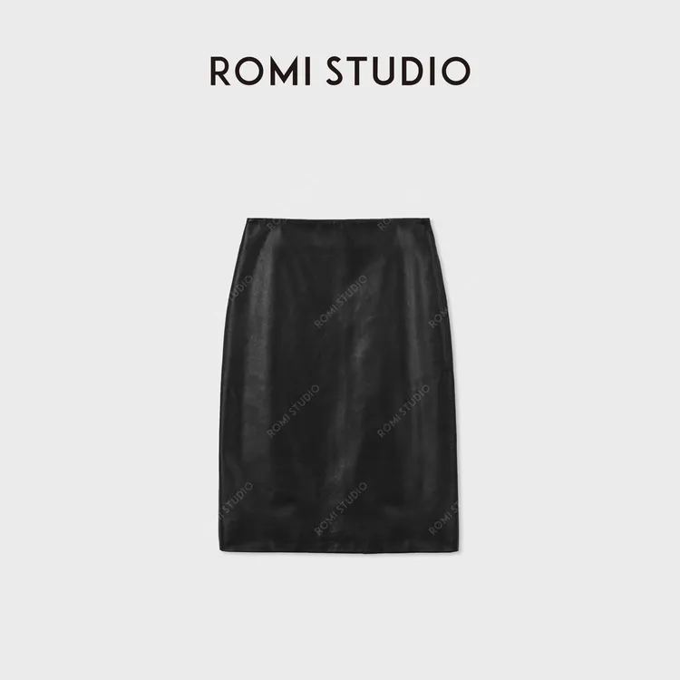 ROMI STUDIO“棕标系列”植鞣羊皮高腰直筒哑光皮半裙RWCWXG6669