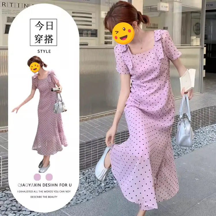 法式浪漫风波点连衣裙女2025夏季新款优雅气质高级氛围感收腰裙子